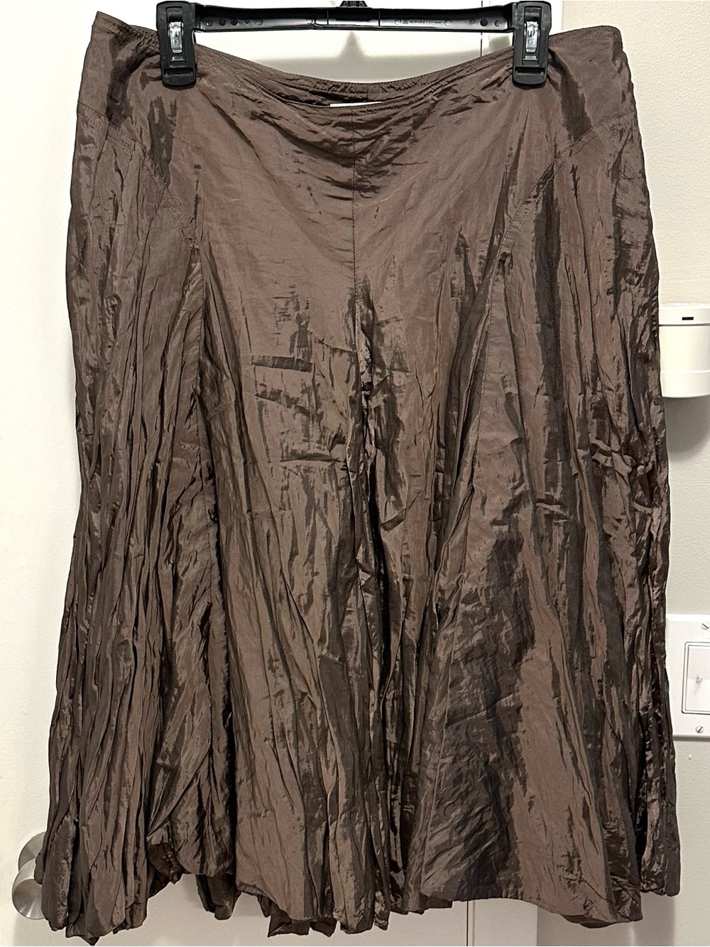 Irene Van Ryb Brown High Waist A-line Crinkle Pleated Midi Skirt 14/16 France